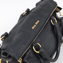 Miu Miu Vitellolux Hand Bag Leather 2way Black Gold Auth 213746V-6