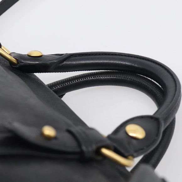 Miu Miu Vitellolux Hand Bag Leather 2way Black Gold Auth 213746V