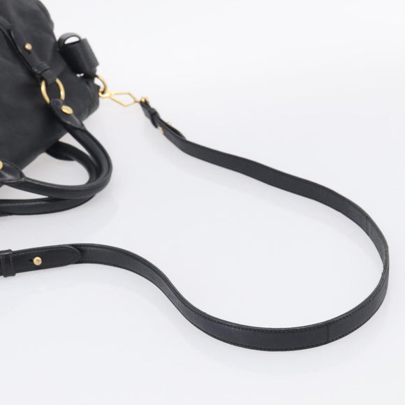 Miu Miu Vitellolux Hand Bag Leather 2way Black Gold Auth 213746V