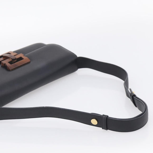 Salvatore Ferragamo Shoulder Bag Leather Black Brown Auth 213747A