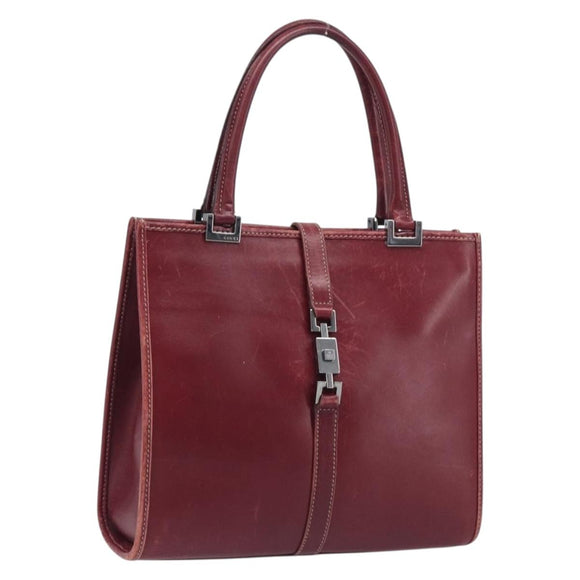 GUCCI Jackie Hand Bag Leather Red Silver Auth 213749