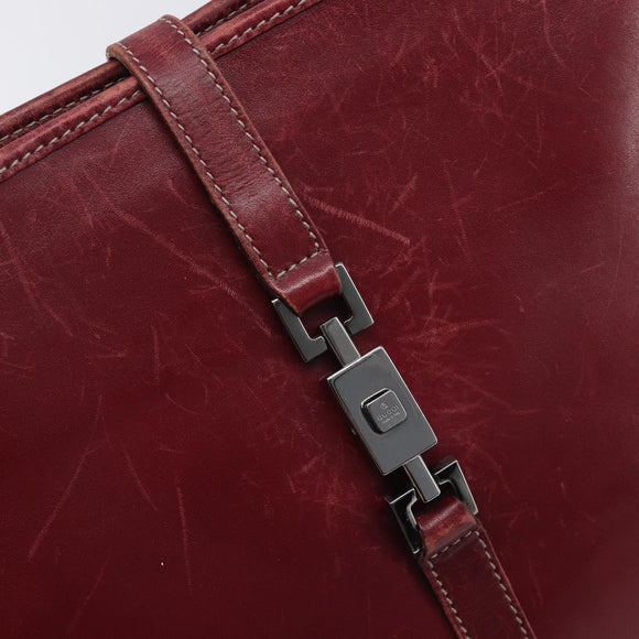 GUCCI Jackie Hand Bag Leather Red Silver Auth 213749