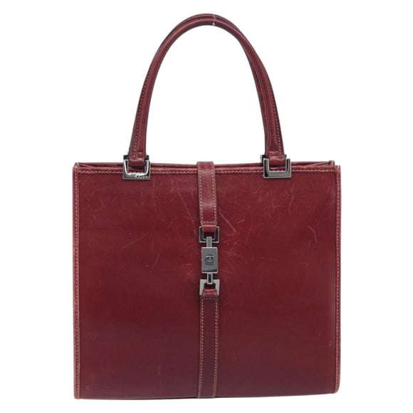 GUCCI Jackie Hand Bag Leather Red Silver Auth 213749