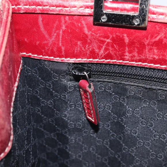 GUCCI Jackie Hand Bag Leather Red Silver Auth 213749