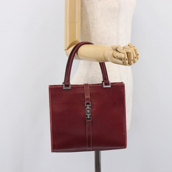 GUCCI Jackie Hand Bag Leather Red Silver Auth 213749