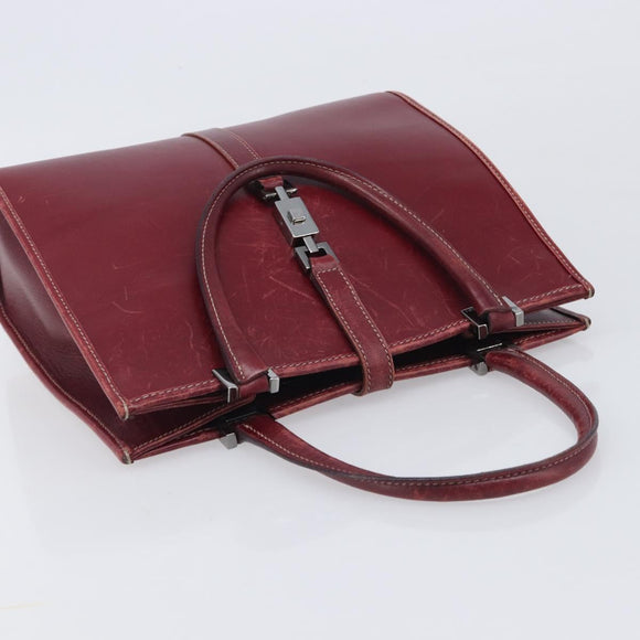 GUCCI Jackie Hand Bag Leather Red Silver Auth 213749
