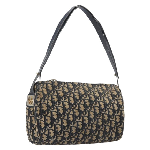 Christian Dior Trotter Canvas Shoulder Bag Navy Gold Tone Auth 213752