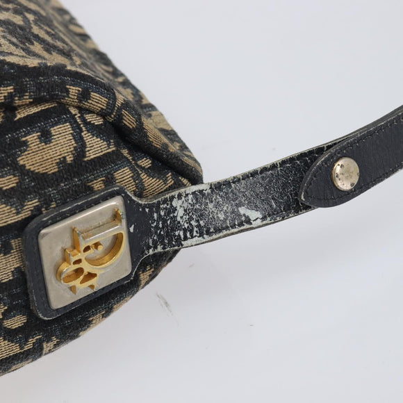 Christian Dior Trotter Canvas Shoulder Bag Navy Gold Tone Auth 213752