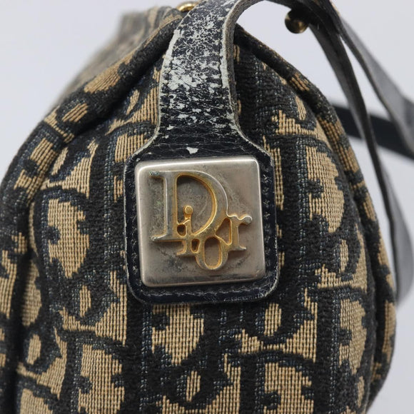 Christian Dior Trotter Canvas Shoulder Bag Navy Gold Tone Auth 213752