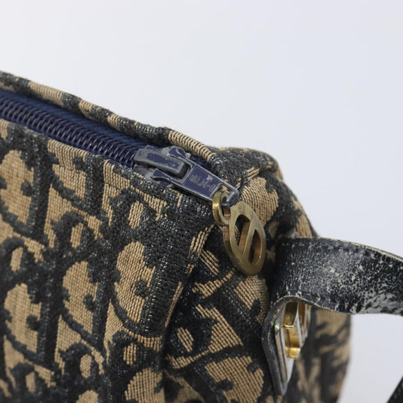 Christian Dior Trotter Canvas Shoulder Bag Navy Gold Tone Auth 213752