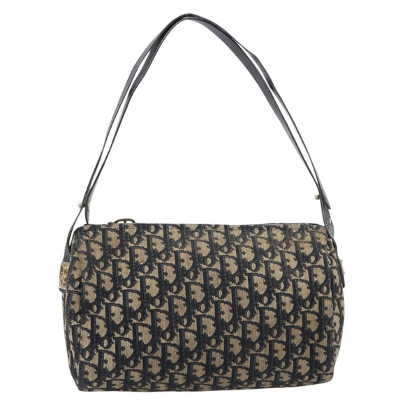 Christian Dior Trotter Canvas Shoulder Bag Navy Gold Tone Auth 213752