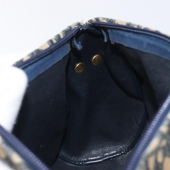 Christian Dior Trotter Canvas Shoulder Bag Navy Gold Tone Auth 213752