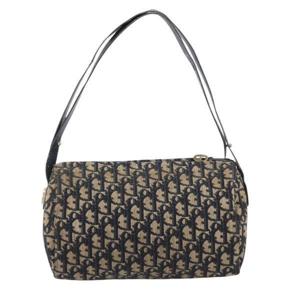 Christian Dior Trotter Canvas Shoulder Bag Navy Gold Tone Auth 213752