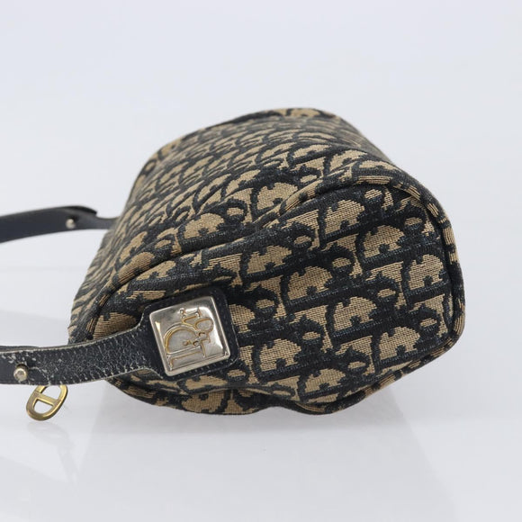 Christian Dior Trotter Canvas Shoulder Bag Navy Gold Tone Auth 213752