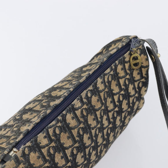 Christian Dior Trotter Canvas Shoulder Bag Navy Gold Tone Auth 213752