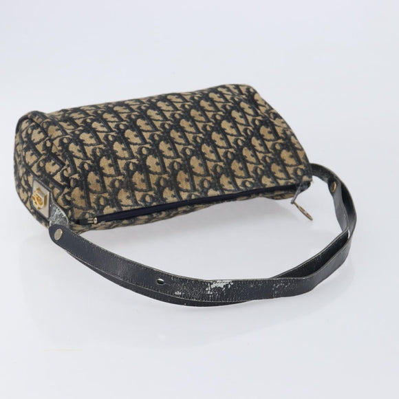 Christian Dior Trotter Canvas Shoulder Bag Navy Gold Tone Auth 213752