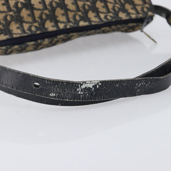Christian Dior Trotter Canvas Shoulder Bag Navy Gold Tone Auth 213752