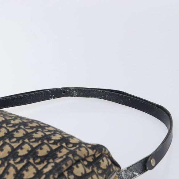 Christian Dior Trotter Canvas Shoulder Bag Navy Gold Tone Auth 213752