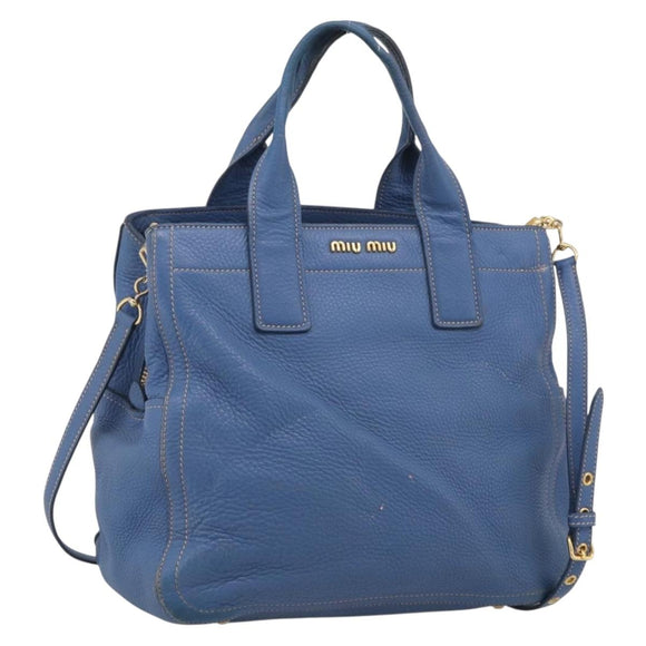 Miu Miu Hand Bag Leather 2way Blue Gold Auth 213755