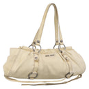 Miu Miu Tote Bag Leather Ivory Silver Auth 213757A-1