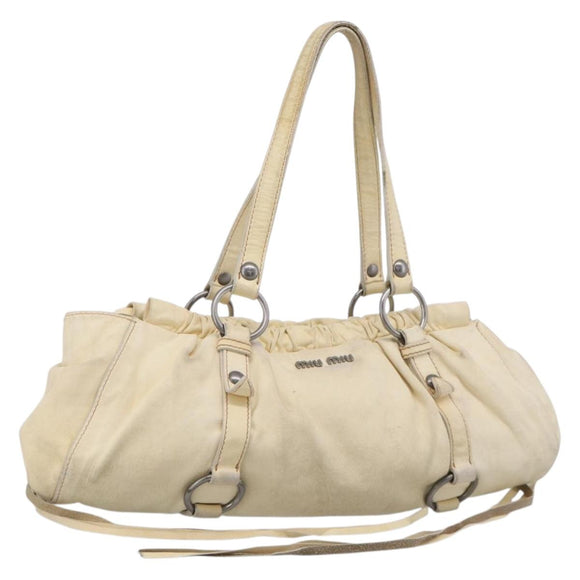 Miu Miu Tote Bag Leather Ivory Silver Auth 213757A