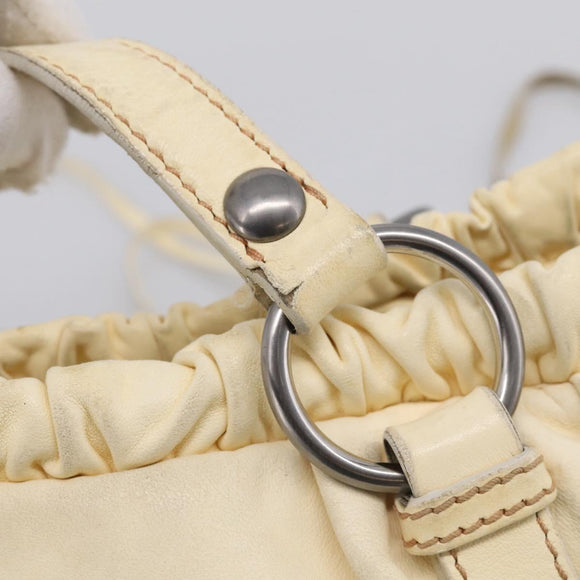 Miu Miu Tote Bag Leather Ivory Silver Auth 213757A