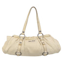 Miu Miu Tote Bag Leather Ivory Silver Auth 213757A-2