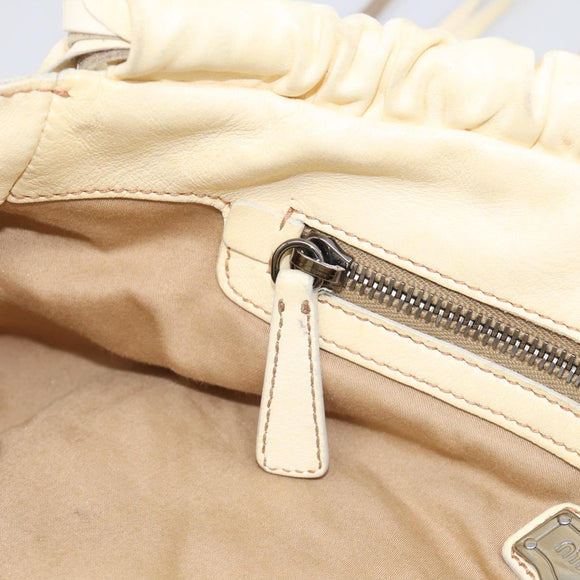Miu Miu Tote Bag Leather Ivory Silver Auth 213757A