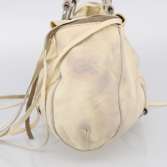 Miu Miu Tote Bag Leather Ivory Silver Auth 213757A