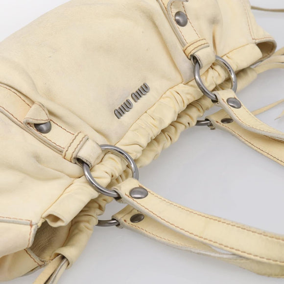 Miu Miu Tote Bag Leather Ivory Silver Auth 213757A