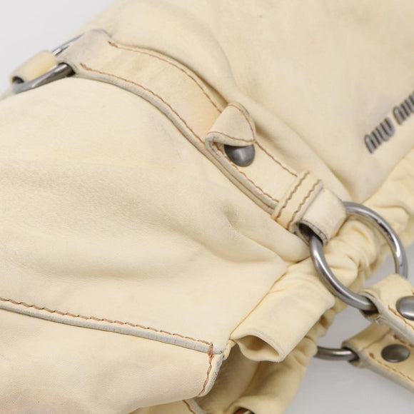 Miu Miu Tote Bag Leather Ivory Silver Auth 213757A