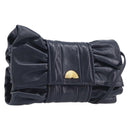FENDI Shoulder Bag Leather Navy Gold Tone Auth 213763A-1