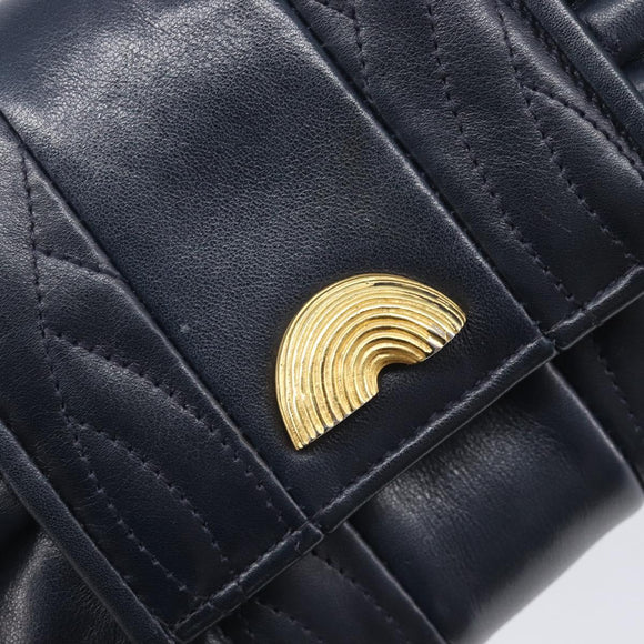 FENDI Shoulder Bag Leather Navy Gold Tone Auth 213763A