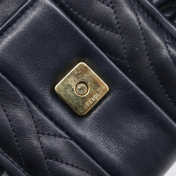 FENDI Shoulder Bag Leather Navy Gold Tone Auth 213763A