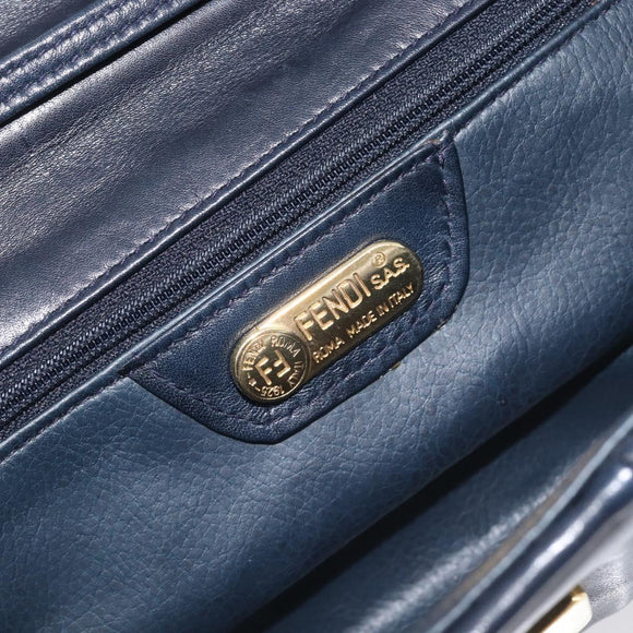 FENDI Shoulder Bag Leather Navy Gold Tone Auth 213763A
