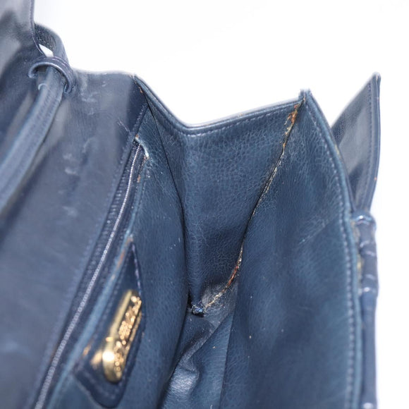 FENDI Shoulder Bag Leather Navy Gold Tone Auth 213763A