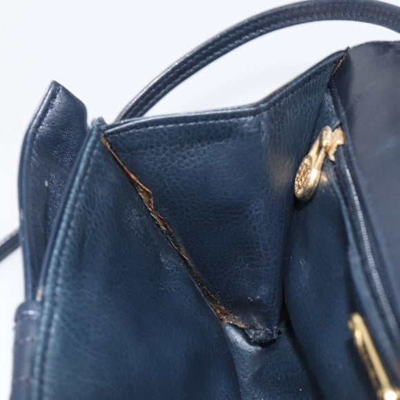 FENDI Shoulder Bag Leather Navy Gold Tone Auth 213763A