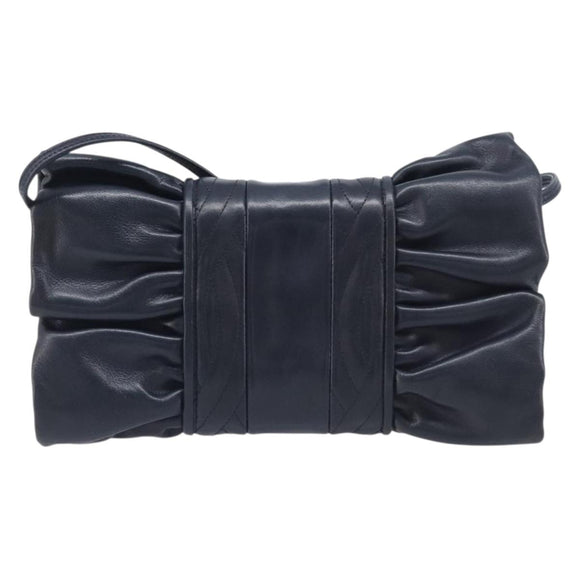FENDI Shoulder Bag Leather Navy Gold Tone Auth 213763A