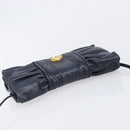 FENDI Shoulder Bag Leather Navy Gold Tone Auth 213763A-6