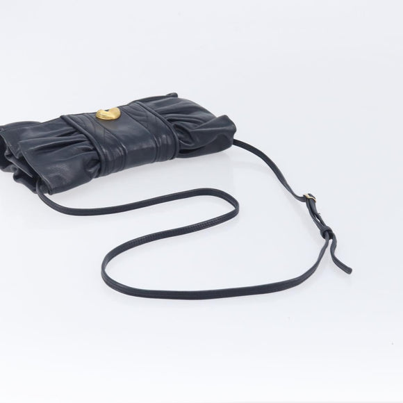 FENDI Shoulder Bag Leather Navy Gold Tone Auth 213763A