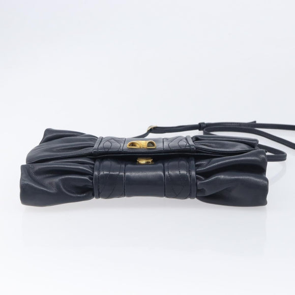 FENDI Shoulder Bag Leather Navy Gold Tone Auth 213763A