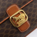 CELINE Macadam Horse Carriage Hand Bag PVC Brown Gold Tone Auth 213764V-15