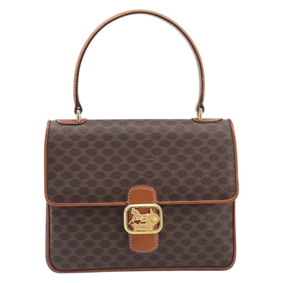 CELINE Macadam Horse Carriage Hand Bag PVC Brown Gold Tone Auth 213764V