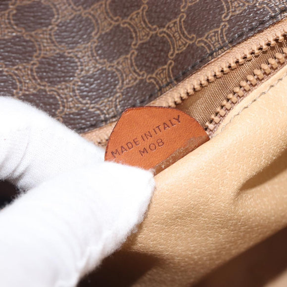 CELINE Macadam Horse Carriage Hand Bag PVC Brown Gold Tone Auth 213764V