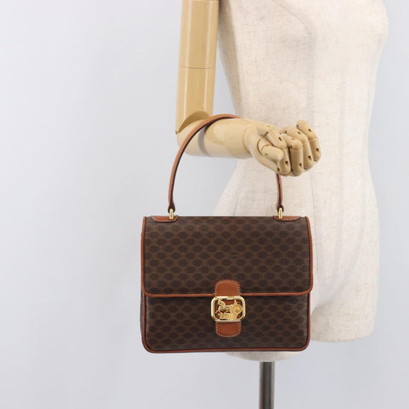 CELINE Macadam Horse Carriage Hand Bag PVC Brown Gold Tone Auth 213764V