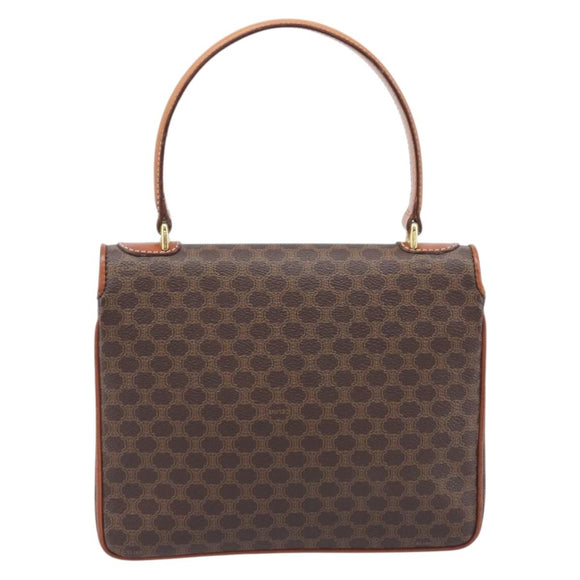 CELINE Macadam Horse Carriage Hand Bag PVC Brown Gold Tone Auth 213764V