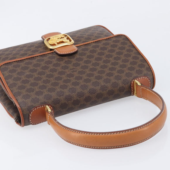 CELINE Macadam Horse Carriage Hand Bag PVC Brown Gold Tone Auth 213764V