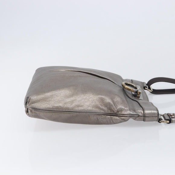 Salvatore Ferragamo Gancini Shoulder Bag Leather Gold Auth 213768A