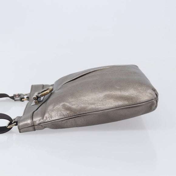Salvatore Ferragamo Gancini Shoulder Bag Leather Gold Auth 213768A