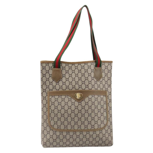 GUCCI GUCCI Plus Tote Bag PVC Leather Beige Gold Auth 213769
